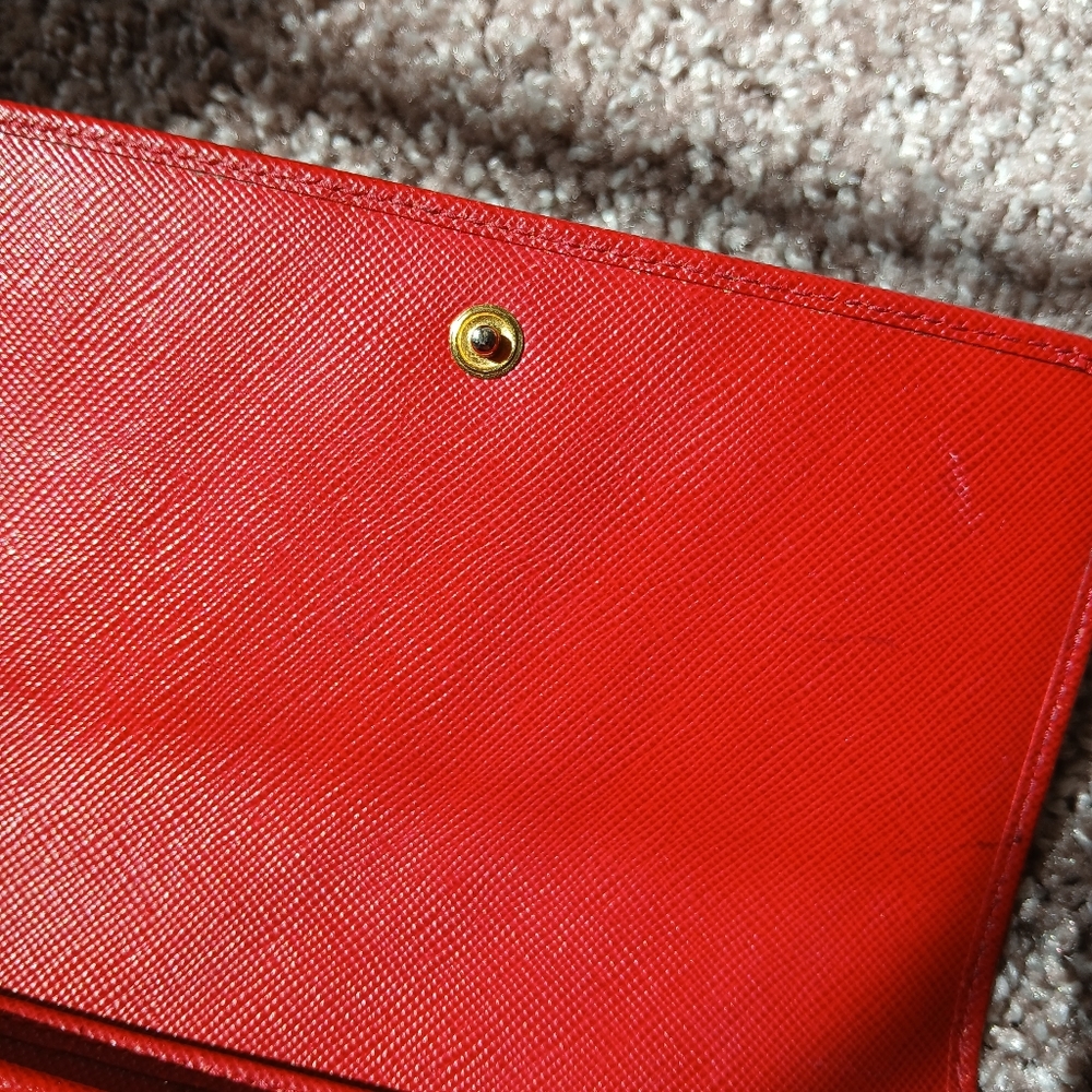 PRADA Red Saffiano Leather Trifold Continental Wallet - Picture 6 of 14